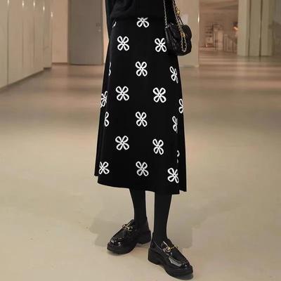 Black High Waist Jacquard Knit Skirt Autumn and Winter Loose Thin A-line Skirt  Umbrella Skirt
