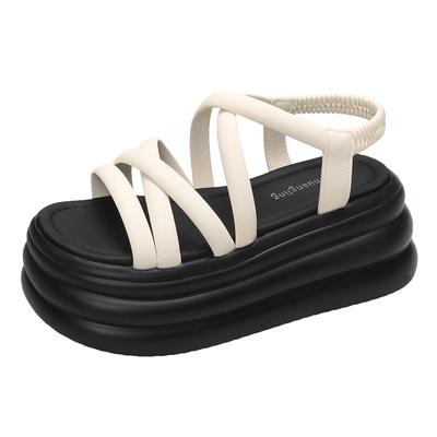 Moda Beden 34-39 Yaz Temel Kadın Sandaletleri Moda Roma Tarzı 7cm Platform Bayan Yüksek Topuklu Kadın Yumuşak Deri Günlük Ayakkabılar 2024