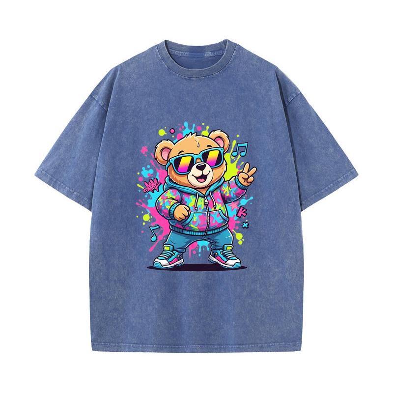 SX-26 MINISO 2026 Summer Vintage Wash Printed Pure Cotton Shoulder Style Men's and Women's Round Neck Short Sleeved Couple T-shirt