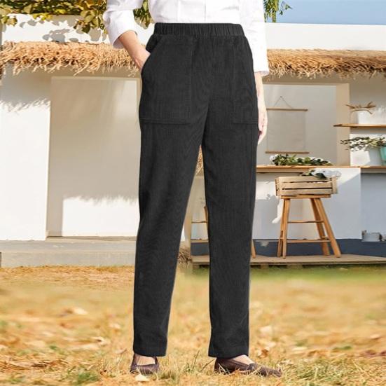 Women Pants Elastic Mid-rise Casual Wide Leg Trousers with Pockets Solid Color Loose Fit Lounge Pants Daily Wear