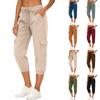 Womens Relaxed Fit Drawstring Waist Cargo Pants with Elastic Ankle and Multiple Pockets for Outdoor Hiking Activities
