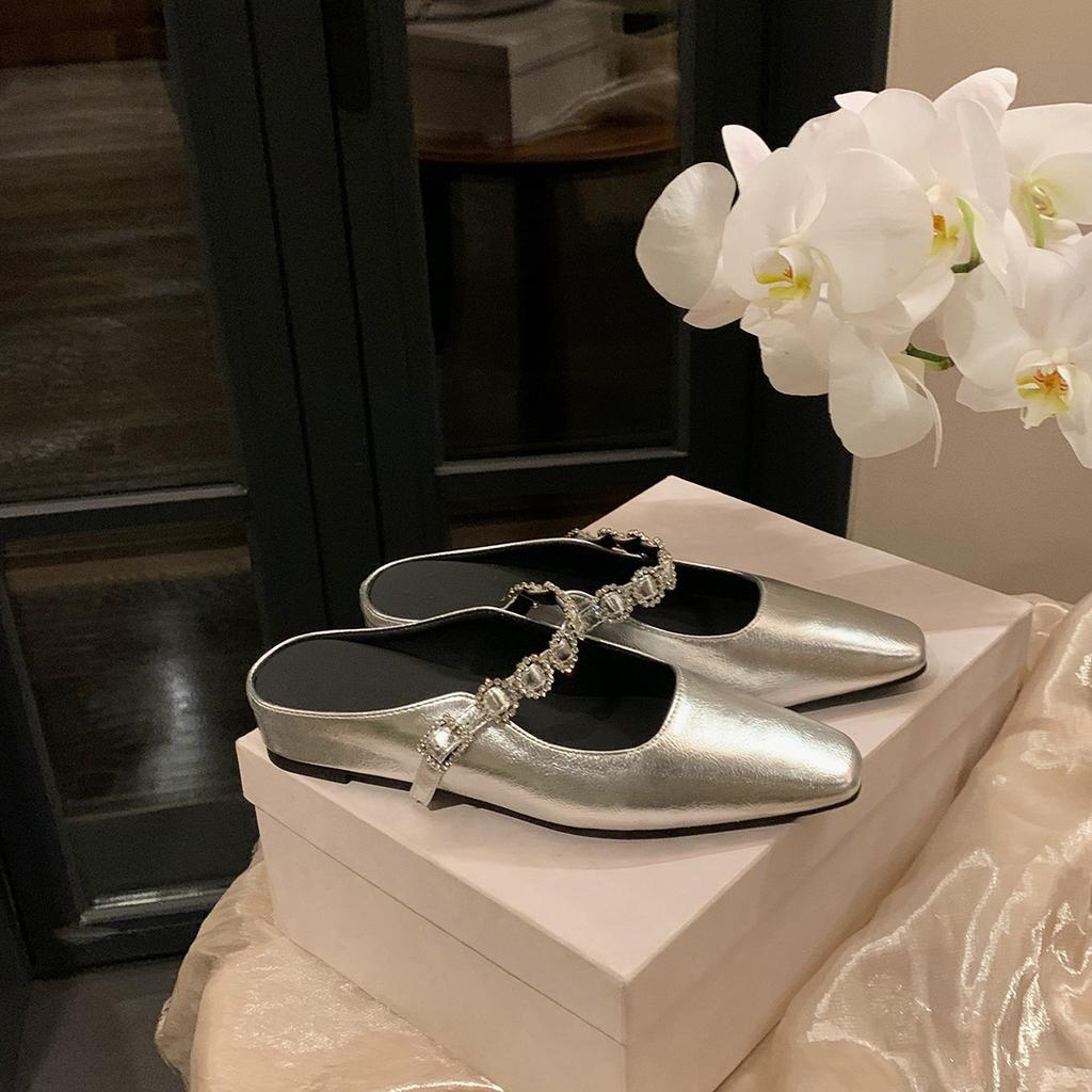 Spring Small Square Head Shallow Mouth Cm Inner Height Increase Square Head Word with Shallow Mouth Versatile Muller Half Slippers