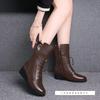 High quality real soft leather medium boots women's soft sole heightened four-season wedge heel leather boots mother cotton boots