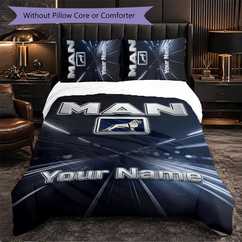 Set Biancheria da Letto Personalizzato con Testo Nome Camion MAN, 1 Copripiumino & 2 Federe Regalo Personalizzato per Camera da Letto