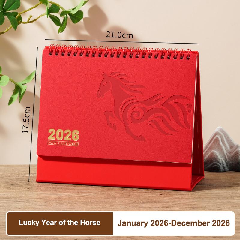 2026 Red Hollowed-Out Calendar Embossed Vintage Design Horse Year Table Calendar Chinese Style Souvenir Large-Sized Calendar
