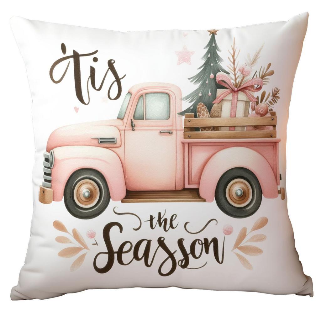 Christmas Pink Snowman Short Plush Pillow Cover Car Printed Sofa Cushion Home Pillow Cover Premium Durable Quality