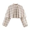 Women's Plaid Layered Short Top - Loose, Lazy Style Design (2171018)