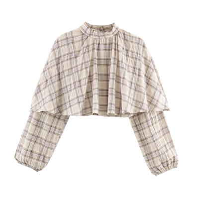 Women's Plaid Layered Short Top - Loose, Lazy Style Design (2171018)