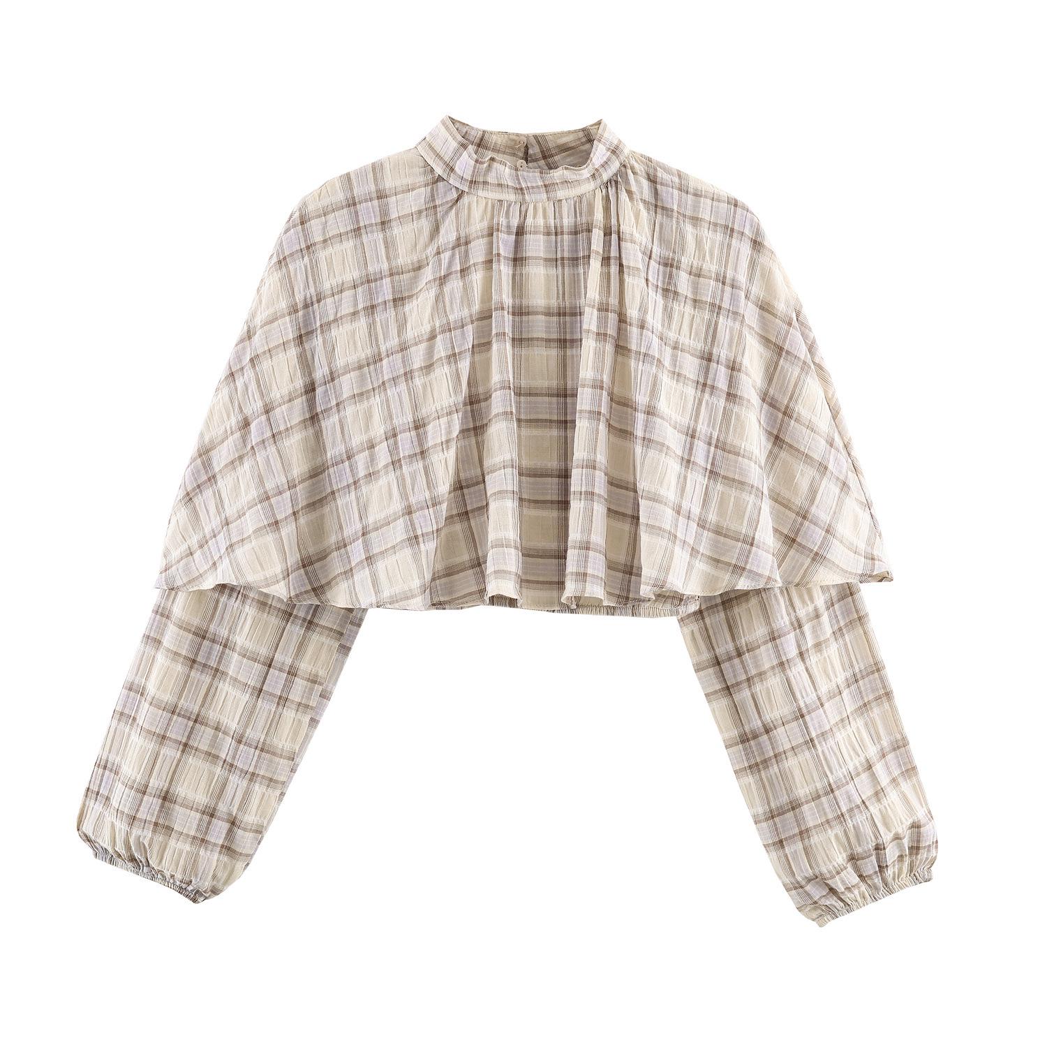 

Women s Plaid Layered Short Top - Loose, Lazy Style Design (2171018) Large