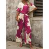 1116 Summer European and American suit printed V-neck bat sleeve top long pants fashion source