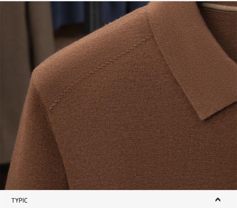 2025 Thickened Winter Men's Lapel Knitwear - Solid Color Business T-Shirt for Middle-aged and Young Men