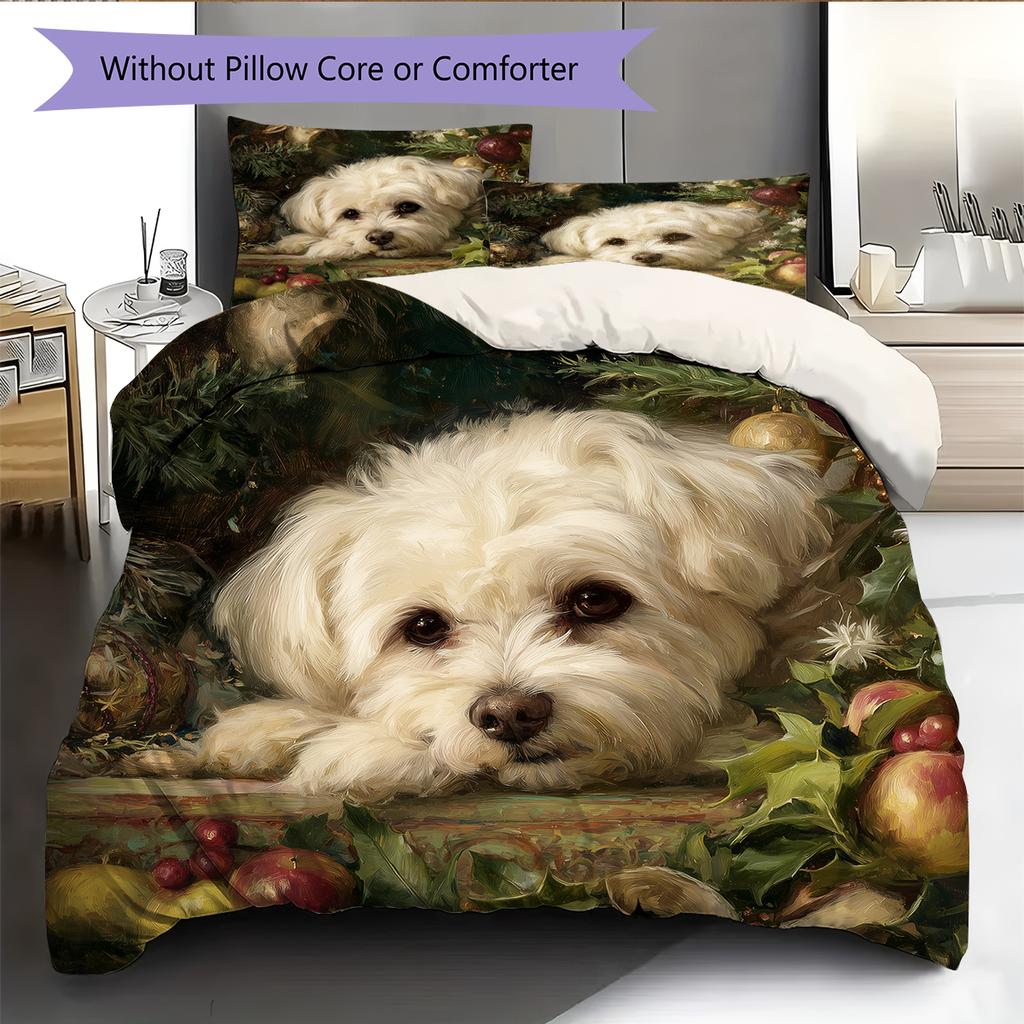 Maltese Pattern Bedding Home Decoration Birthday Gift (1 * Duvet Cover + 2 * Pillowcase, Without Core)