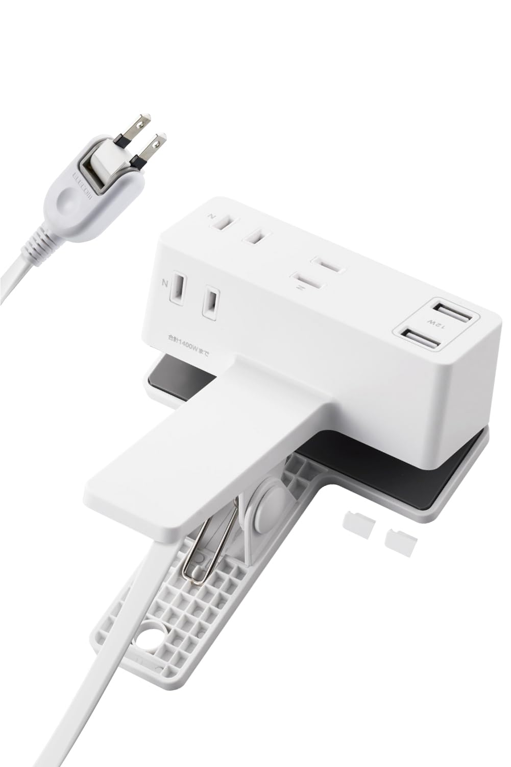 

ELECOM Power Strip Clip, 3m [3 Outlets, 2 USB-A], Lightning Guard, Polarity Compatible, Hanging, with Dust Shutter, Swing Plug, White, ECT-3030WH