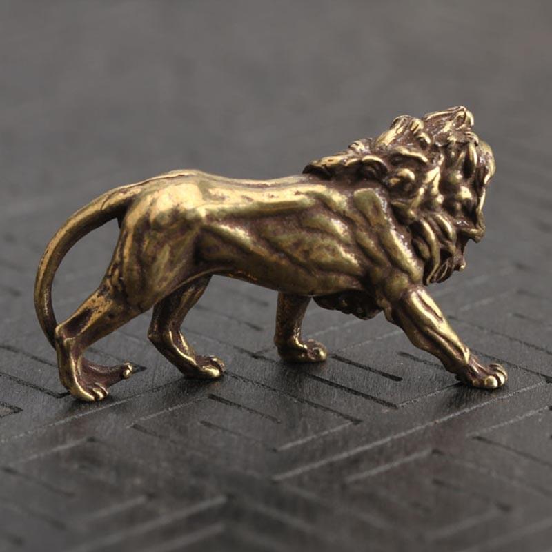 Copper Lion Ornament Miniatures Figurines Craft Desk Decoration Statue