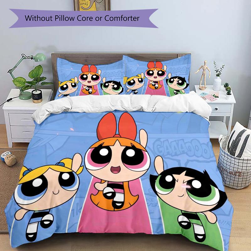 Powerpuff Girls Adventure Print 3Pcs Bedding Setduvet Cover With 2 Bedropillowcase Home Birthday Gift