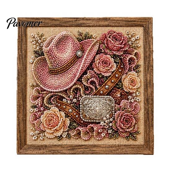 Western Wall Art Decor Charm Faux Pearl Kit, DIY Cowboy Hat Painting Creative Hobby for Beginners Rustic Farmhouse Crafting Kit Adults, Home