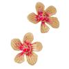One Pair of Pink Enamel Five-Petal Flower Earrings with Pleated Design for Women.