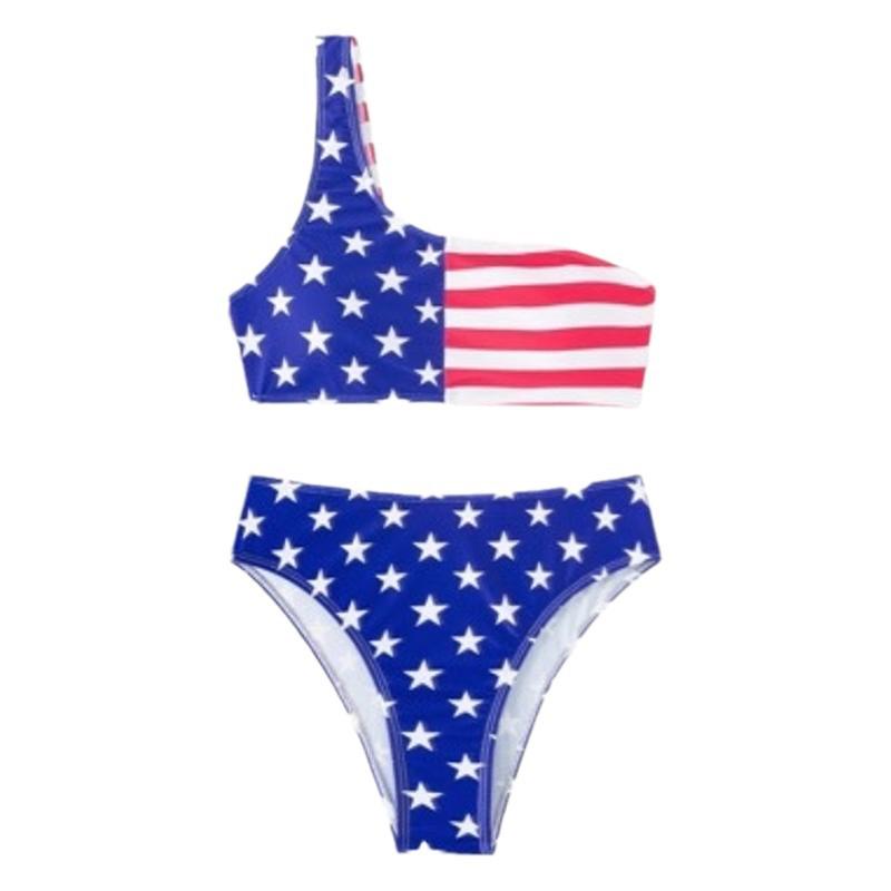 Dames Europeisk & Amerikansk Flagg-Inspirert Todelt Badeplagg - Malt Design, Sexy & Samlet Bikini