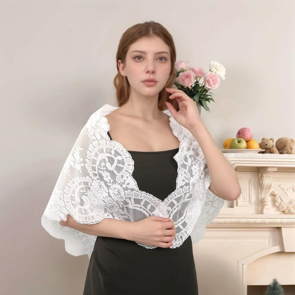 Elegant Lace Triangle Scarf Vintage Embroidered Flower Scarf Retro Wedding Headscarf Church