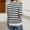 BITCED Autumn/Winter Women's Striped Knitted Cardigan with Buttons