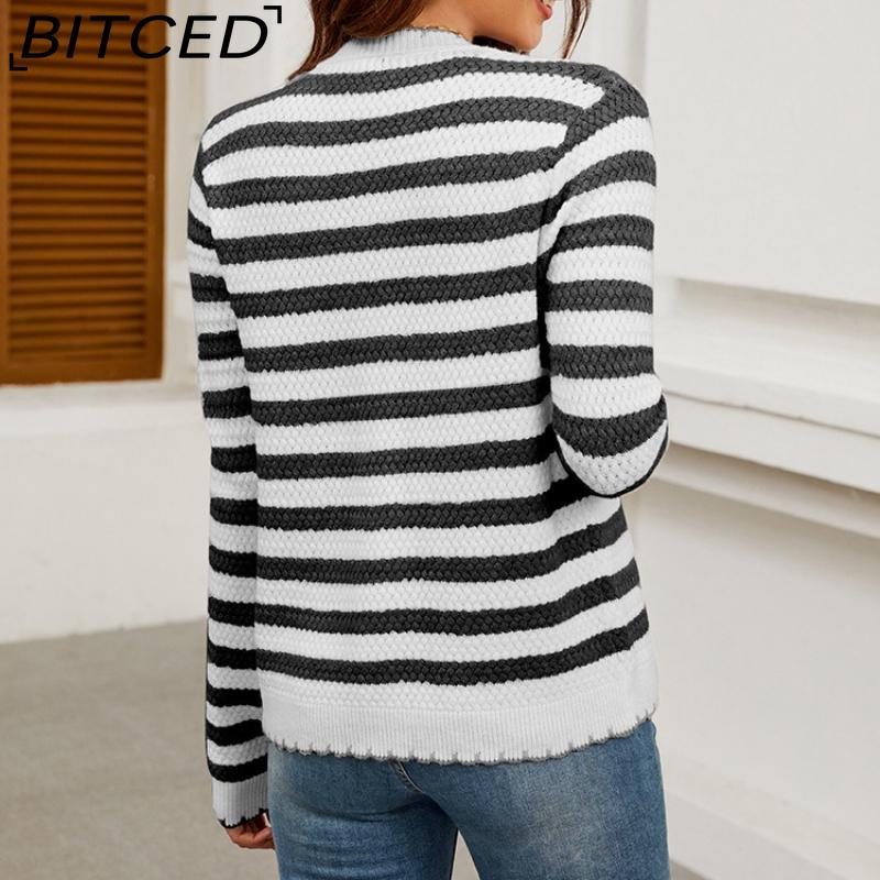 BITCED Autumn/Winter Women's Striped Knitted Cardigan with Buttons