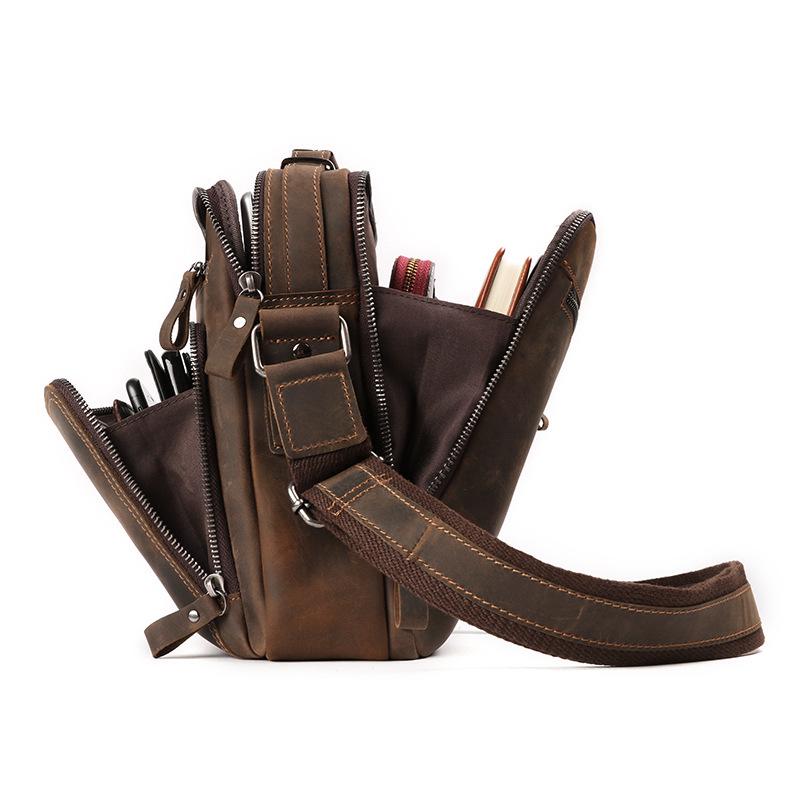 Men's Retro Genuine Leather Messenger Bag - Casual Large Capacity Shoulder Bag