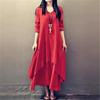 Women's Solid Color Long Sleeves V-neck Elegant Retro Cotton and Linen Long Dress