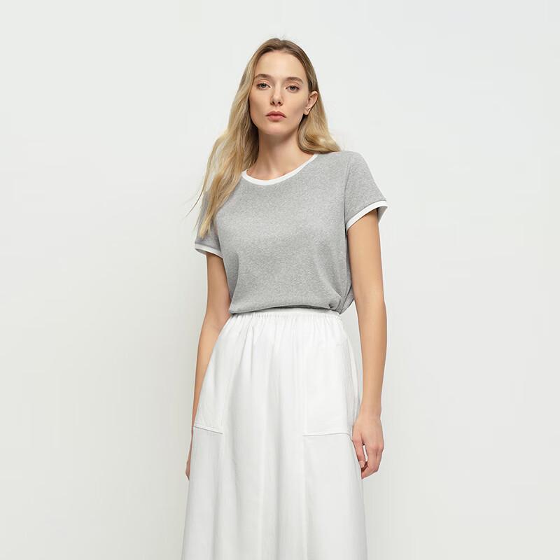 OVVOVV Women s Contrast Trim Round Neck Short-Sleeve T-shirt M