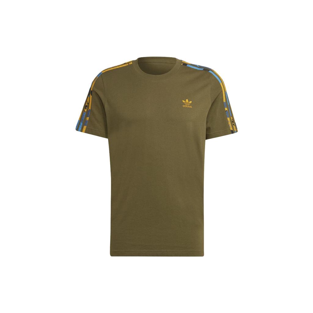 Adidas Originals Striped Breathable Crew Neck Short Sleeve T-Shirt Men Tops Olive HK2797