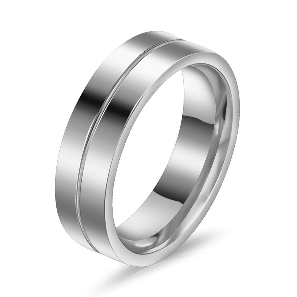 European & American 6MM Stainless Steel Zircon Inlaid 18K Gold Couple Rings – Customizable Logo Available