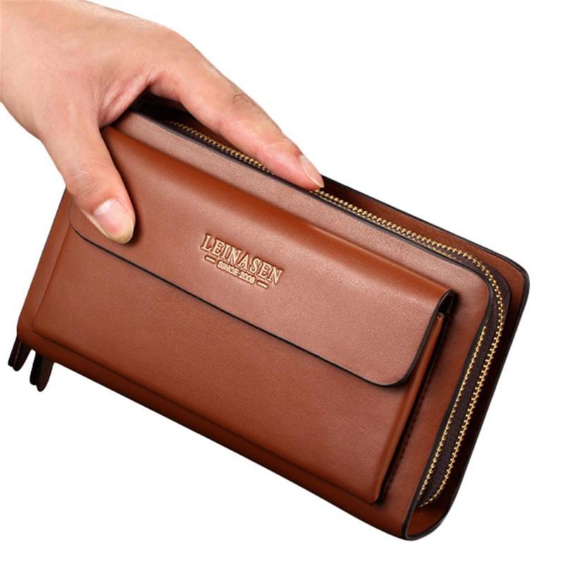 WEIXIER Men Wallets with Coin Pocket Zipper Double Zipper Male Wallet Long Large Men Purse Coin Clutch Bag Black Business