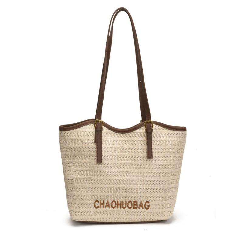 Woven Fashionable Large-capacity Splicing Shoulder Bag Summer New Leisure Bag Simple Tote Bag