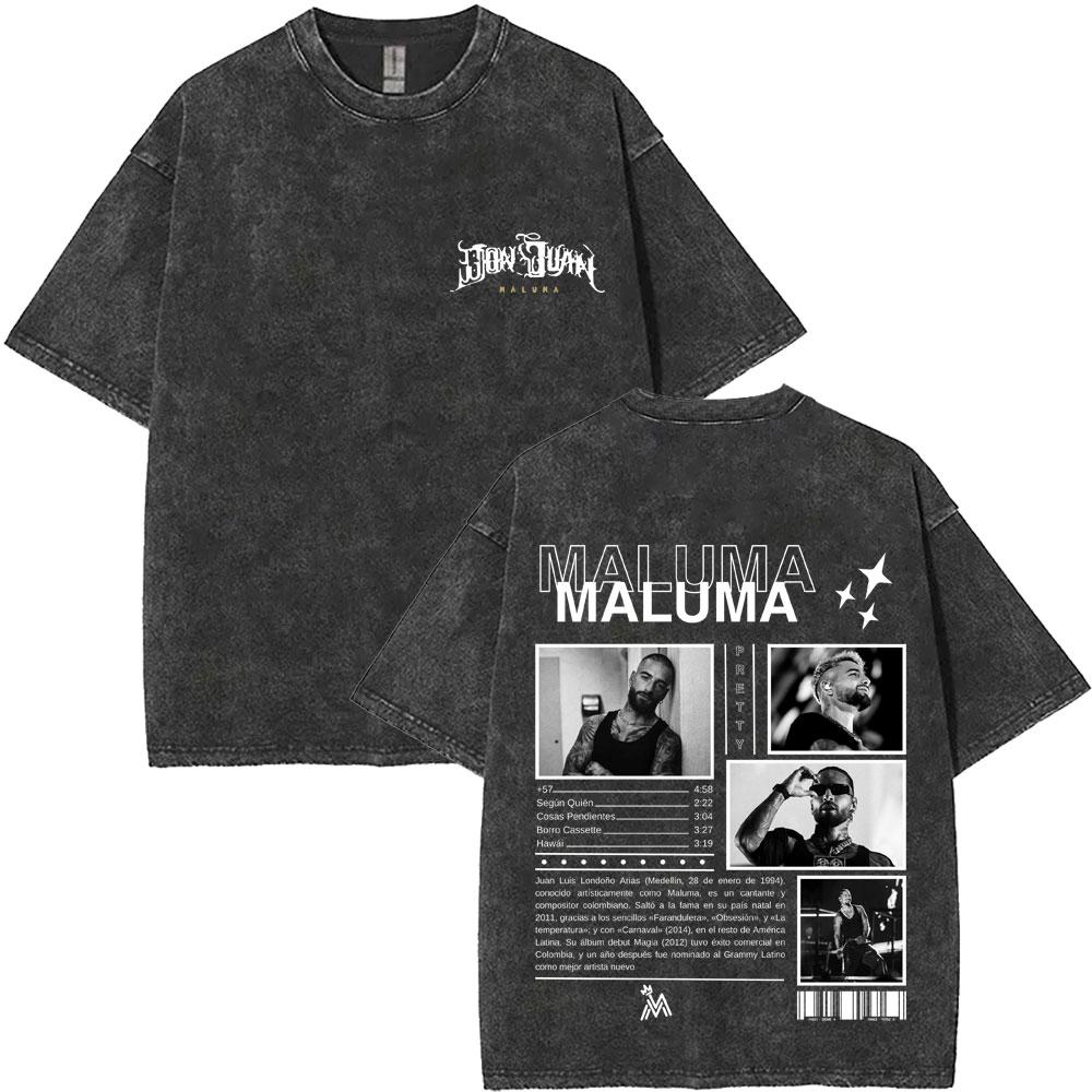 T-shirt Vintage Lavata Rapper Maluma Pretty Dirty Europet Tour Uomo Donna Moda Oversize Hip Hop Streetwear Maschile