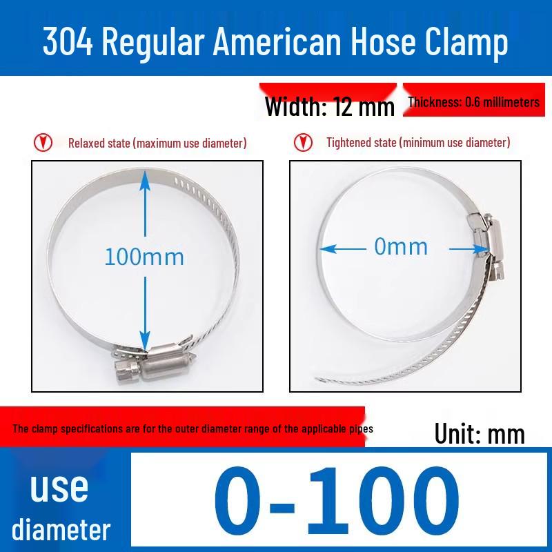 304 Stainless Steel Square Tube Clamp for Cable Tray, Solar PV, Hose, and Pipe Fixing