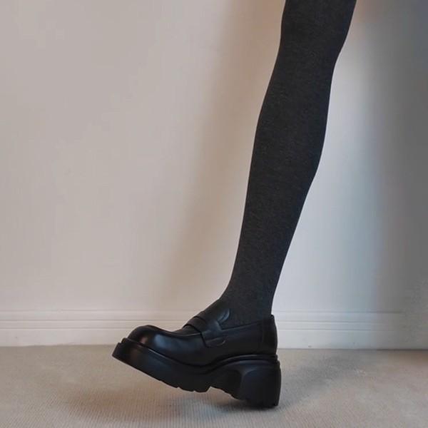Sheepskin version~ Leather platform muffin one-pedal loafers women's retro British black versatile small leather shoes single shoes