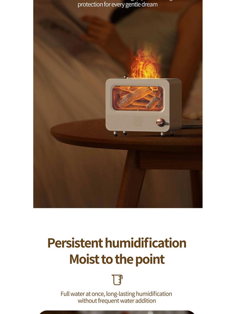 Bluetooth Flame Aroma Diffuser Humidifier - Colorful Spray, Large Desktop Fireplace Design