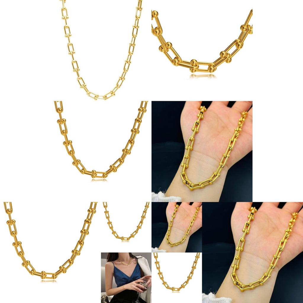 Collier Élégant en Forme de U Pour Couples Façonné en Acier Titane de Haute Qualité avec Placage Or et Design Géométrique Pour un Style Contemporain