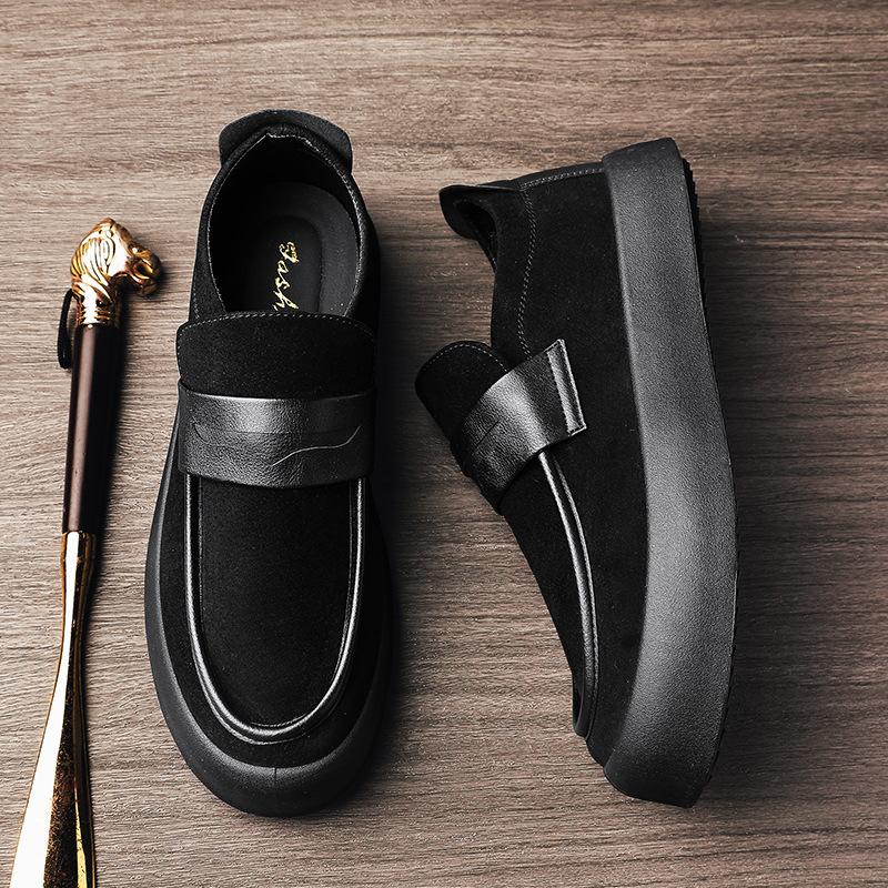 2024 Summer New Breathable Lazy Man Step On Thick Sole Casual Leather Shoes British Style Black Lucky Tidal Shoes