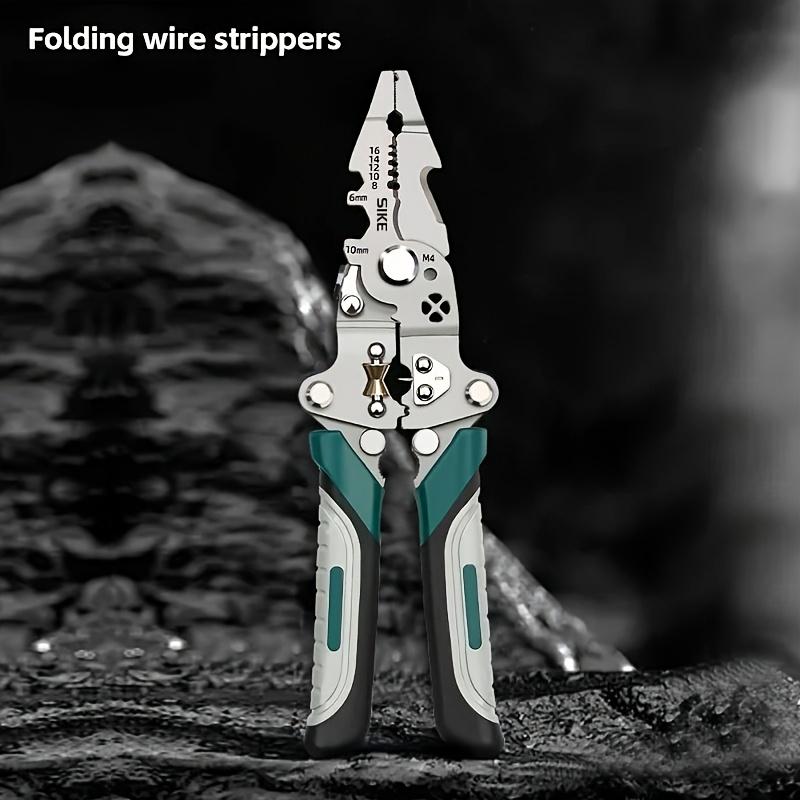 Collapsible Multi-Function Electrician's Industrial Grade Wire Stripper, Durable High Carbon Steel Precision Tool for Cutting, Crimping, and