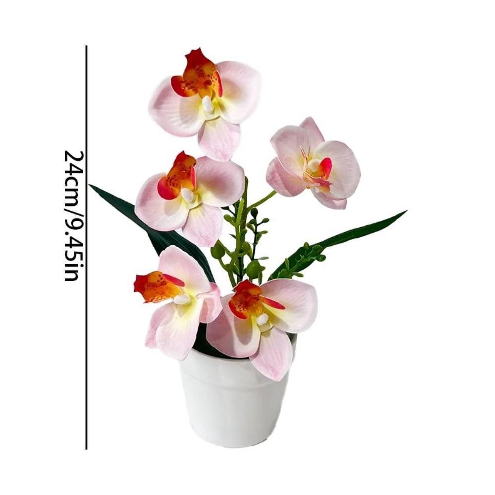 5 Blooms Artificial Orchid Arrangement Realistic Potted Flower Display Table Centerpiece