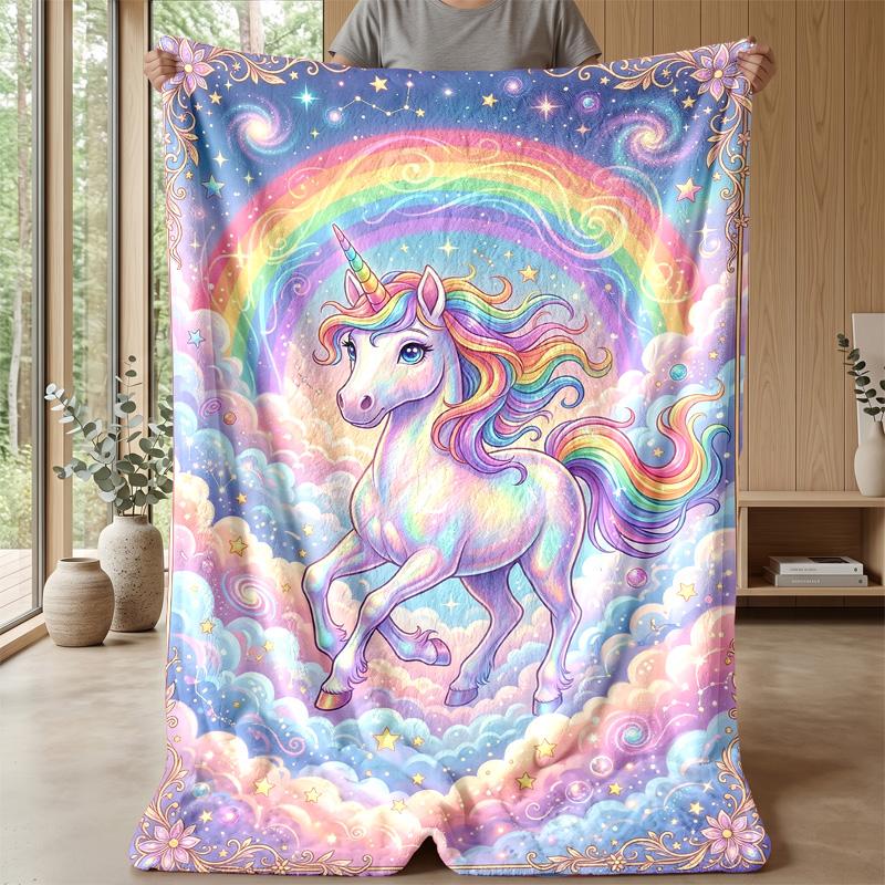 Rainbow Unicorn with Stars Theme blanket Lightweight Warm Flannel Blanket Decorative Throw Blanket for Home Decoration