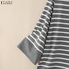 ZANZEA Women Casual Round Neck Loose 3/4 Sleeve Stripe Blouse