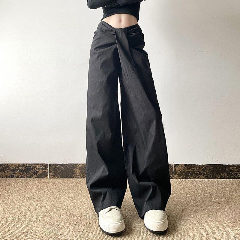 

Специальный дизайн с неровной талией, облегающие повседневные брюки, однотонные, модные, свободные брюки ленивого стиля для женщин M чёрный