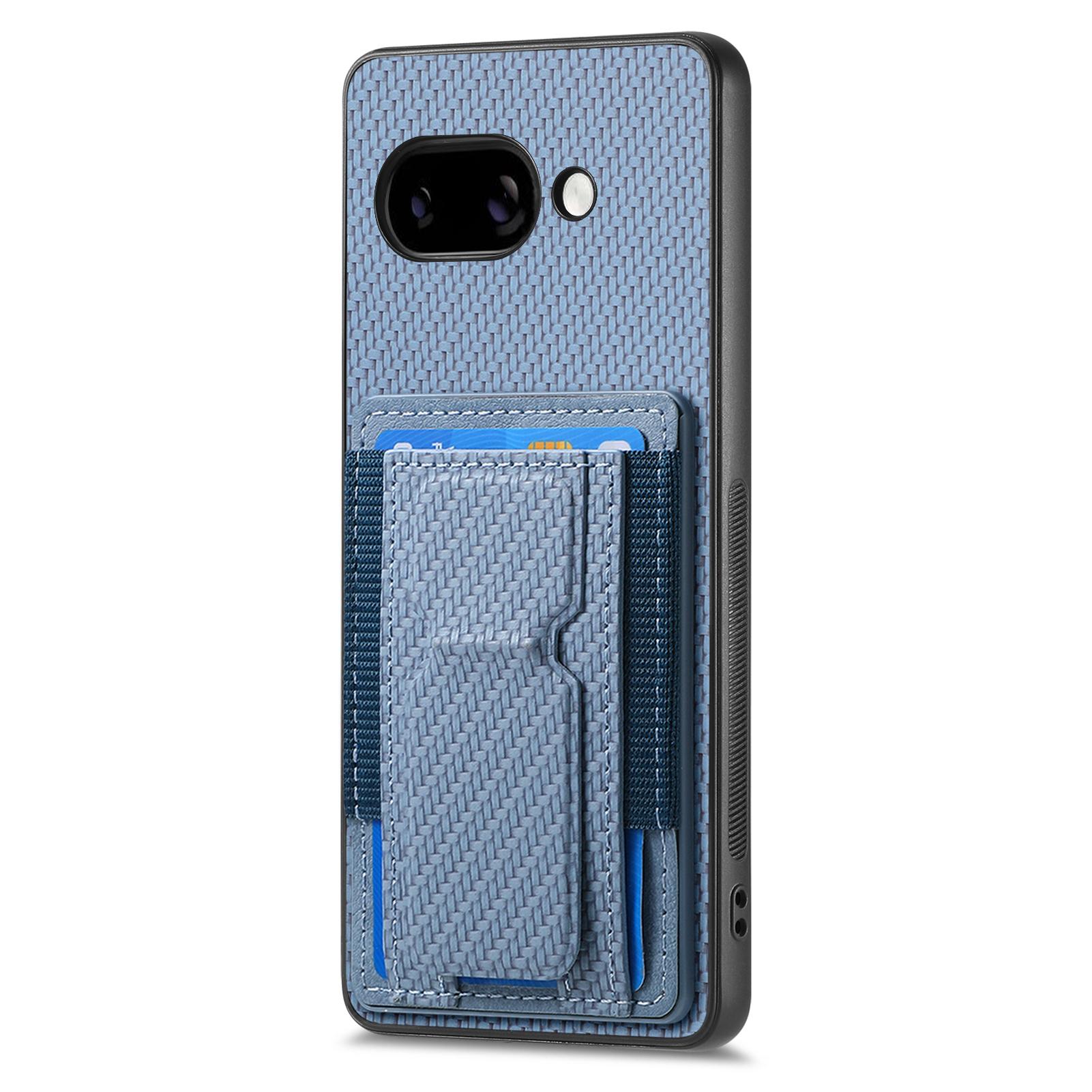 

For Google Pixel 9a Case with Card Holder Kickstand Fiber Pattern Leather Back Cover Brown