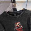 European & American Style Loose Mid-Length Pure Cotton Printed Long-Sleeve Women's T-shirt