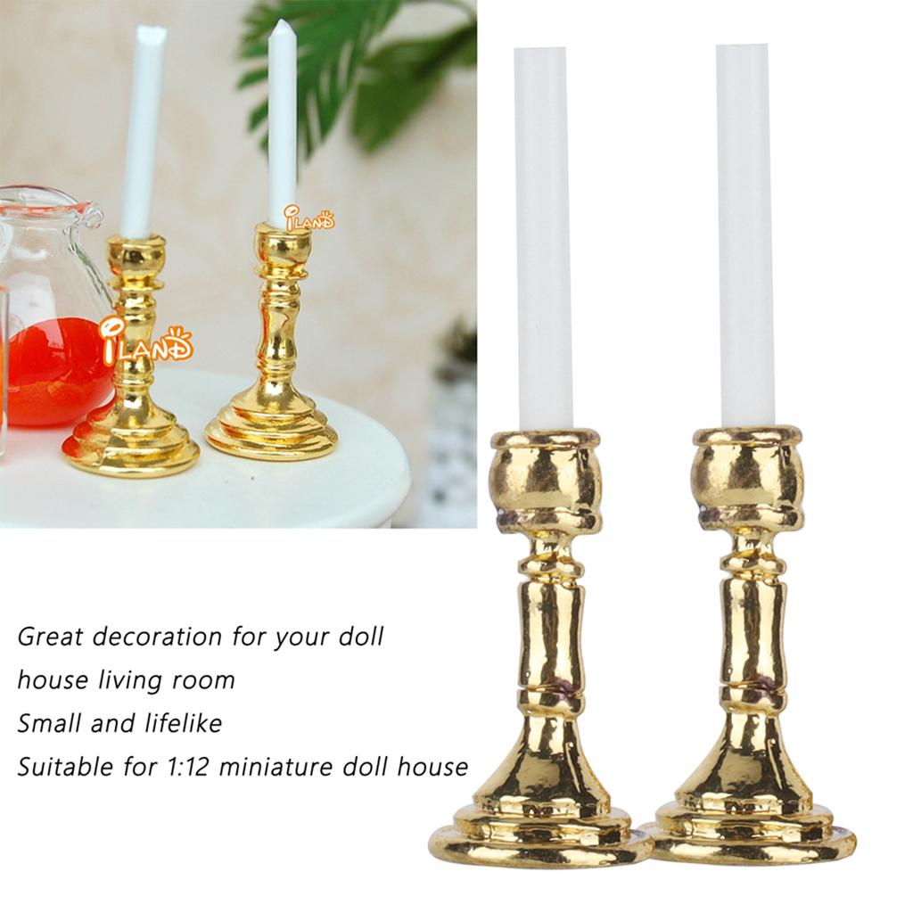 1 Pair 1:12 Dollhouse Golden Candlestick Miniature Simulated Candlestick Toy Decoration