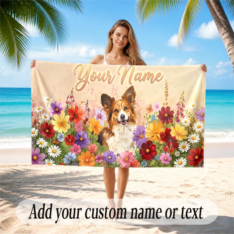 Dog Theme Soft Beach Towel Personalized Custom Name Text Towel Portable for Beach Pool Travel