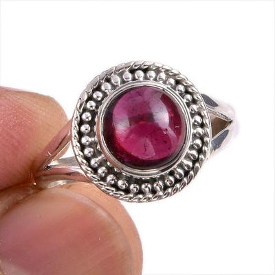 Piatră prețioasă Granat Natural 925 Argint Sterling Masiv Bijuterii Inel Mărimea 7.5 i8I04