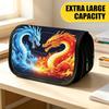 Astuccio Portapenne Grande a Doppio Strato, Astuccio Stampato Vivace con Design Draghi Gemelli Ghiaccio Fuoco, Borsa Portaoggetti alla Moda, Astuccio Portapenne Portatile con Cerniera,
