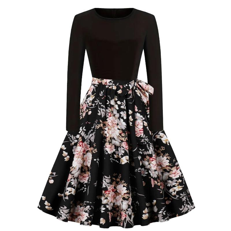 JPNTKY Fashion Spring Autumn Long Sleeve O-Neck Casual Dresses